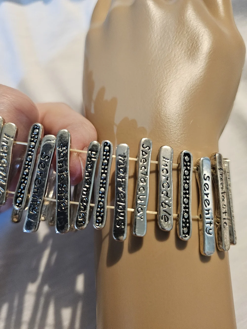 Silver-Tone Inspirational Stretch Bar Bracelet - Positive Word Design